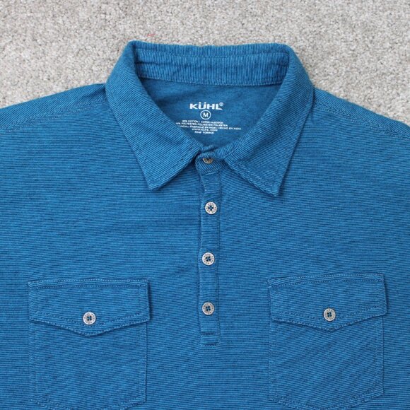 Kuhl Polo Shirt Men Medium Blue Cotton/Polyester Short Sleeve Lightweight Button - Picture 8 of 16
